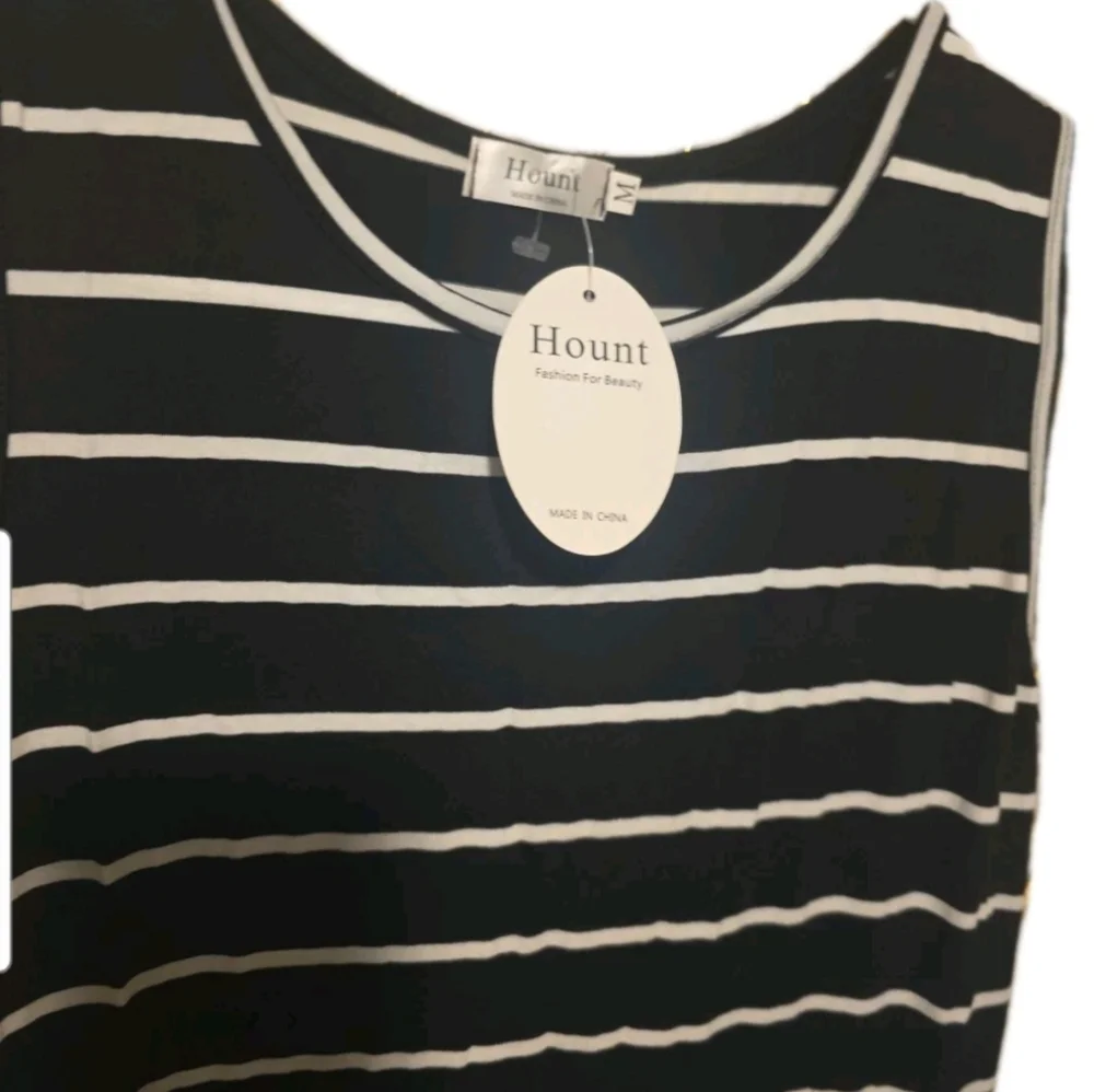 Women's Summer Sleeveless Black&White Striped Flowy Casual Maxi  with Pockets - Picture 3 of 5